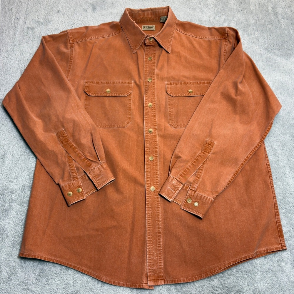 L.L. Bean Button Down Shirt Mens Large Orange 100% Cotton Long Sleeve Workwear